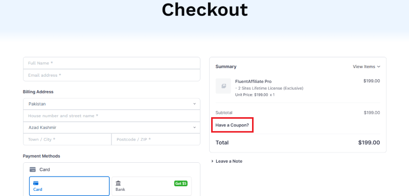 fluentaffiliate checkout