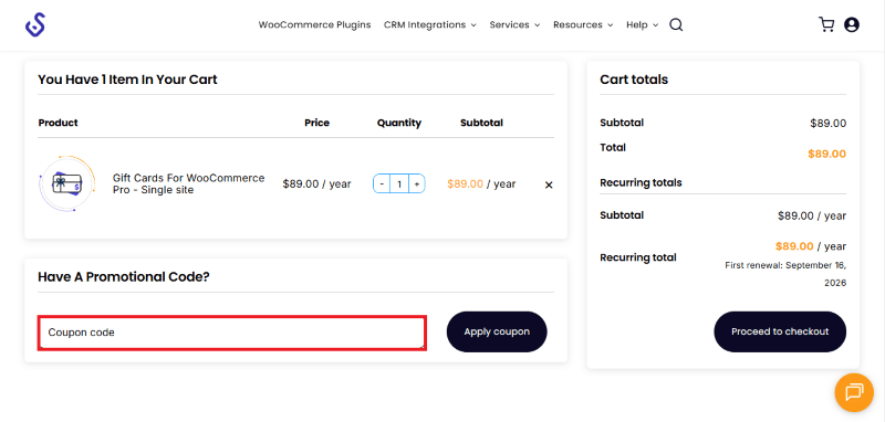 gift cards for woocommerce checkout