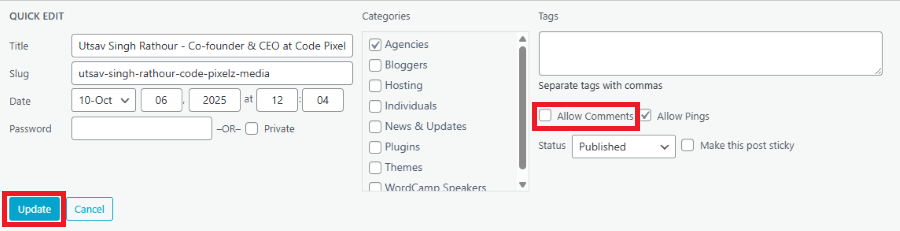 disable comment setting image