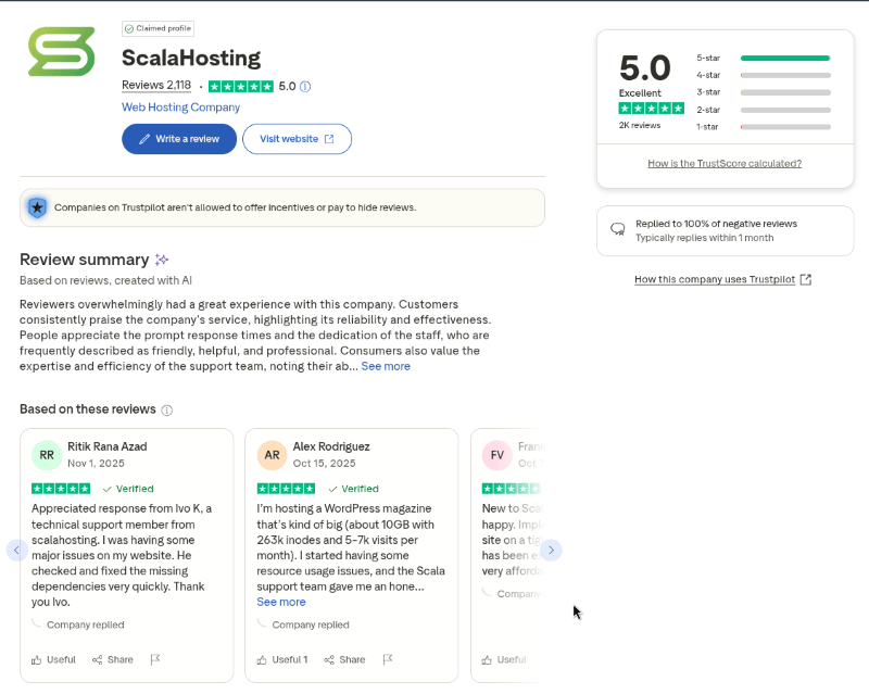 scalahosting rating trustpilot