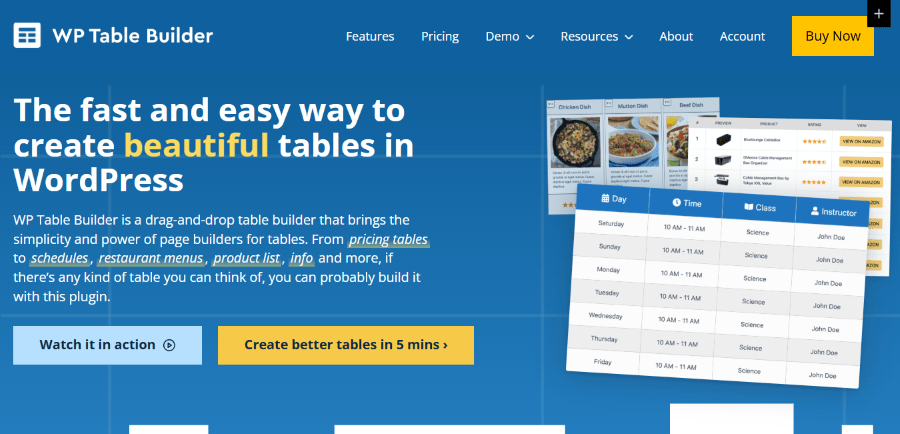 wp table builder hero image