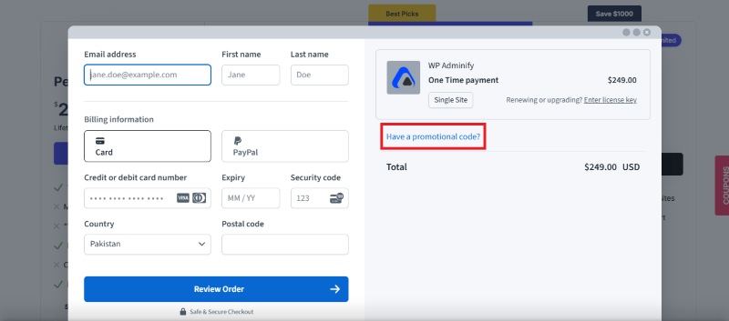 wp adminify checkout