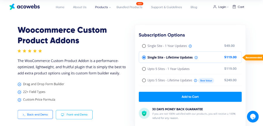 acowebs woocommerce custom product hero image