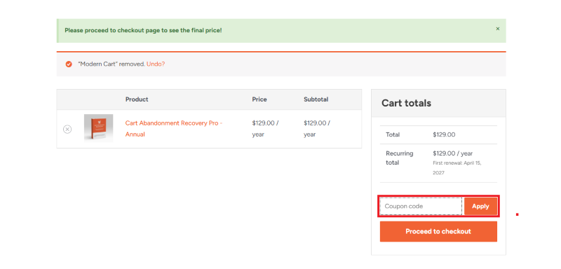 cart abandonment recovery avail coupon