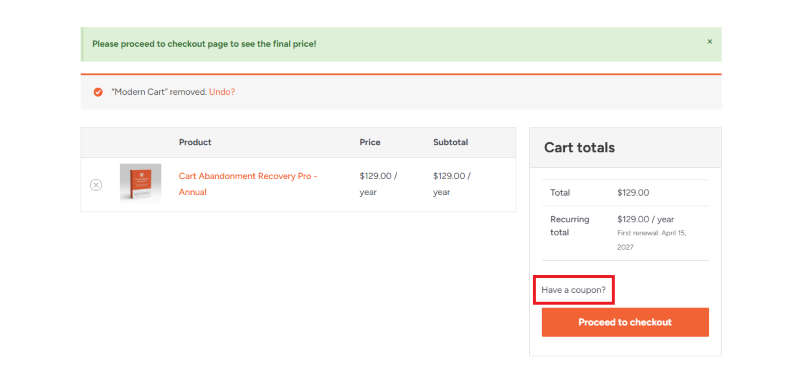 cart abandonment recovery checkout
