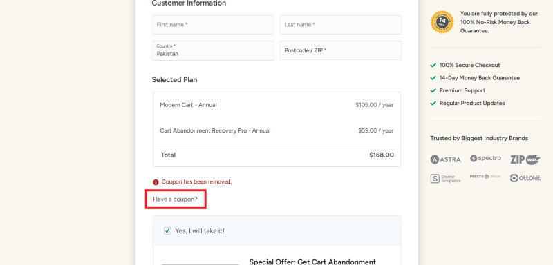 modern cart checkout