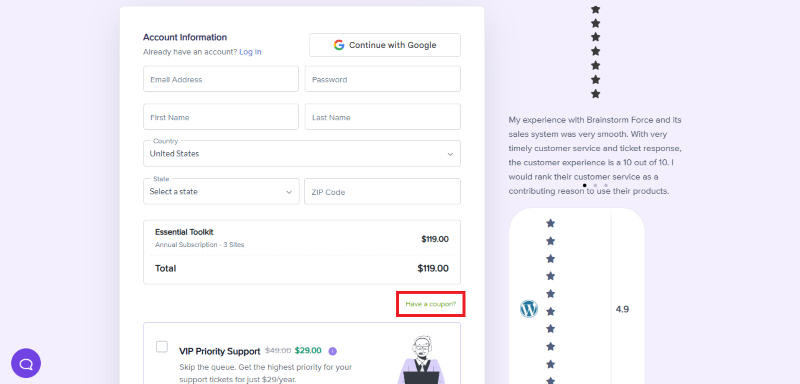 starter templates checkout