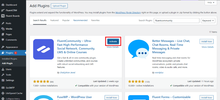 fluentcommunity activate