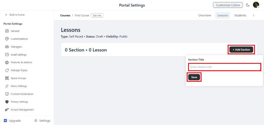 fluentcommunity add section