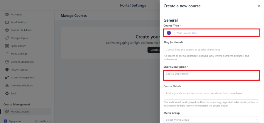fluentcommunity course setting