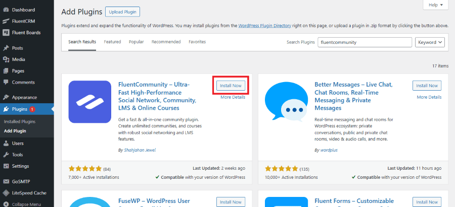 fluentcommunity install now