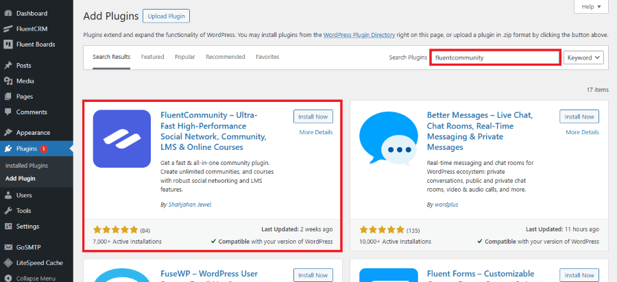 fluentcommunity search