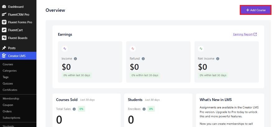 creator lms add course