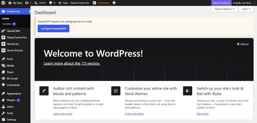 fluent forms admin dashboard