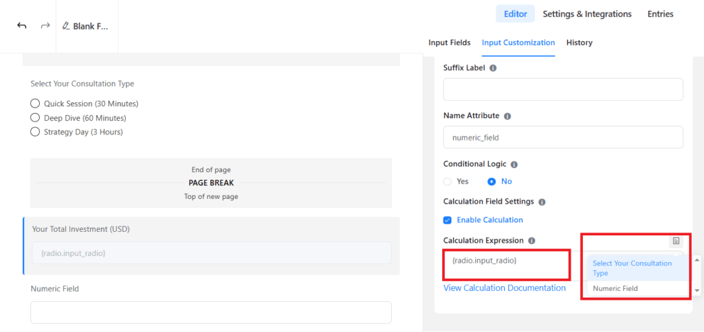 fluent forms calculation expression
