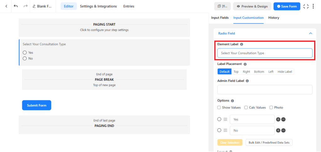 fluent forms element label