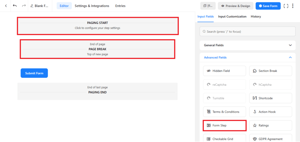 fluent forms form step