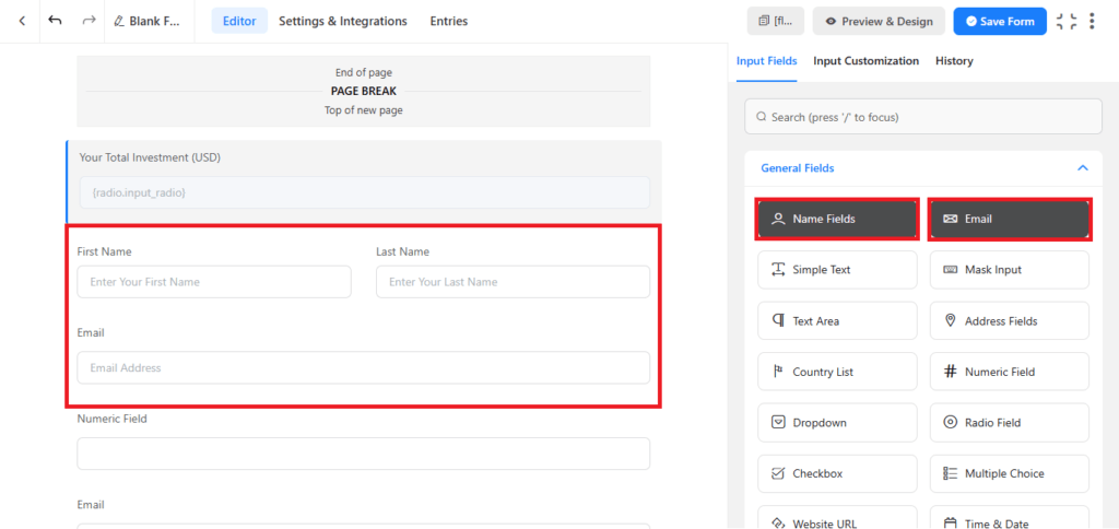 fluent forms name field