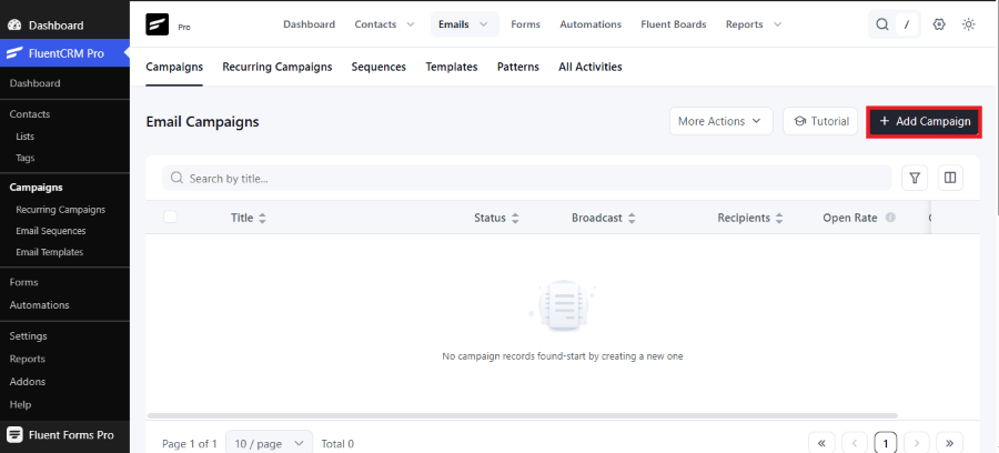 fluentcrm add campaign
