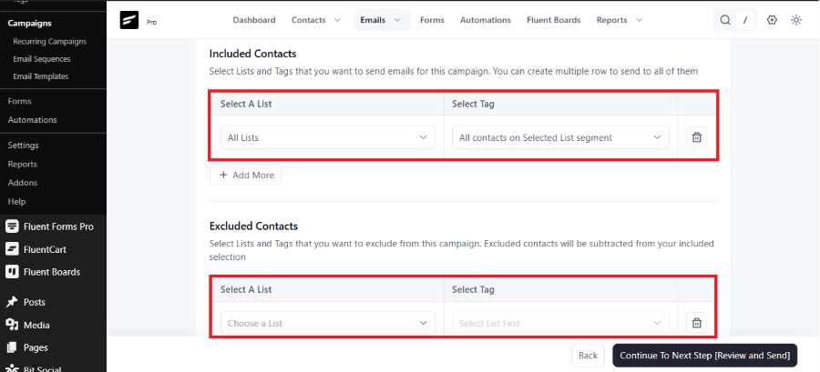 fluentcrm contacts