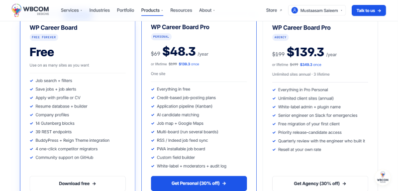 wp career board pricing