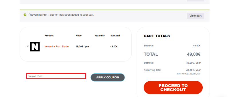 novamira checkout