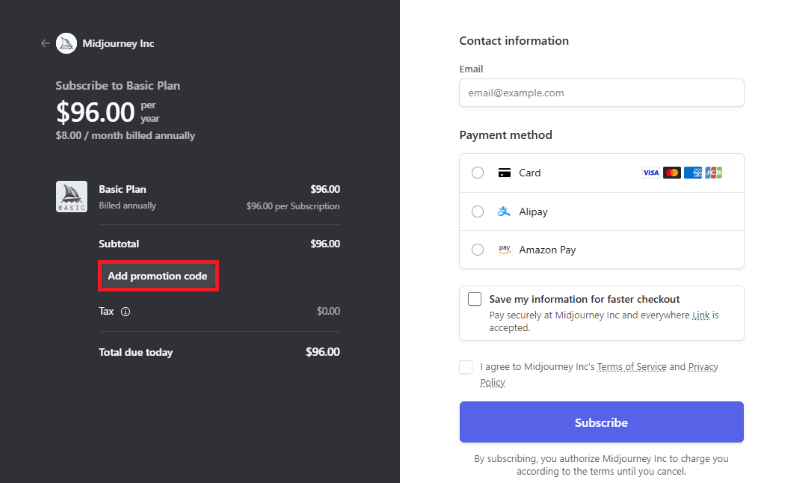 midjourney checkout
