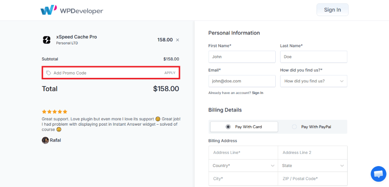 xspeed cache checkout