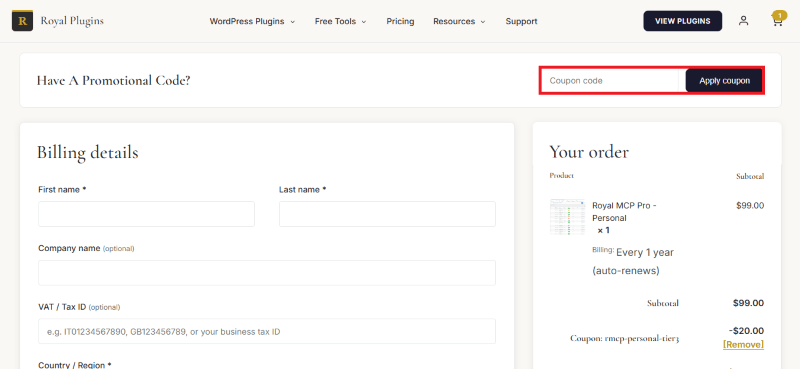 royal mcp checkout